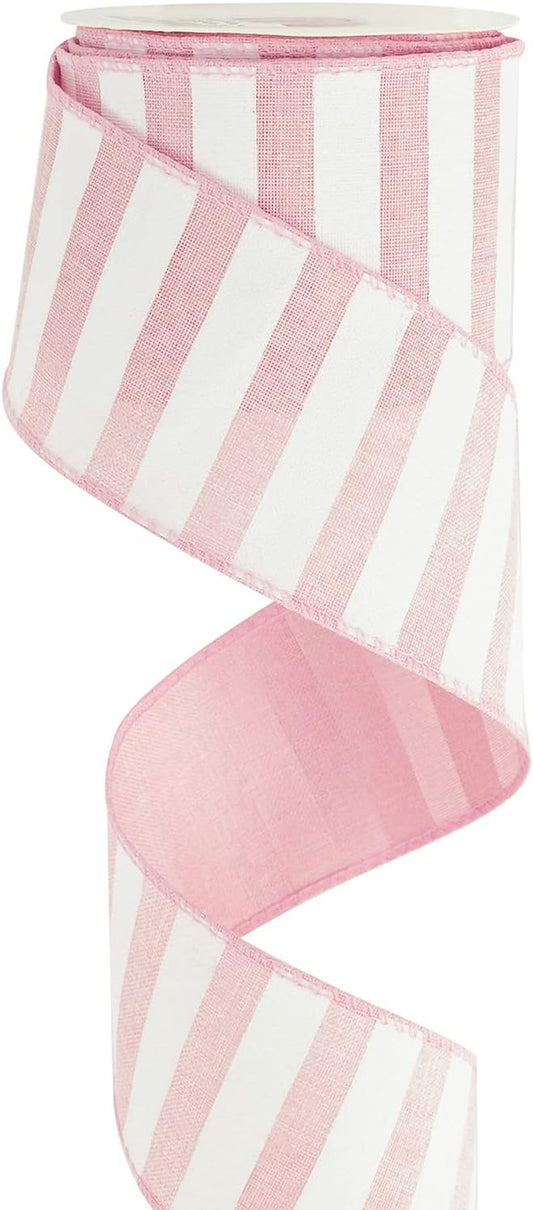 MEEDEE Pink Striped Burlap Ribbon - 2.5 Inch Wired Ribbon for Baby Girl Wreaths & Cakes, 10 Yards