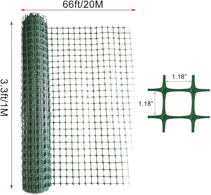 Plastic Garden Fence Animal Barrier,3.28 x 66 FT Heavy Duty Hard Plastic Mesh Fencing,Reusable Safety Temporary Fence Roll with Zip Ties,Snow Fence for Pool Deer Rabbit Chicken Dog Poultry-Green