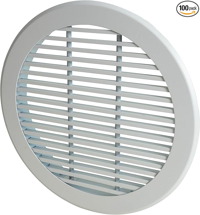 Round Air Vent Register Grille 8 Inch Duct Opening Aluminum Circular HVAC Diffuser for Ceiling or Wall Supply and Return Airflow Modern White for Bathroom Kitchen Garage Duct Ventilation