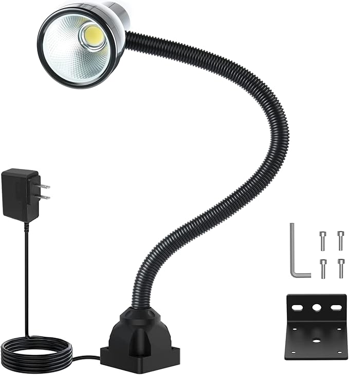 Flexible Work Light, 12W Machine Light, 1200 Lumen Flexible Work Light for Lathe milling Machine, Drilling Machine, Industrial Lighting, Workbench Lighting (1200LM Screw Mount Base)