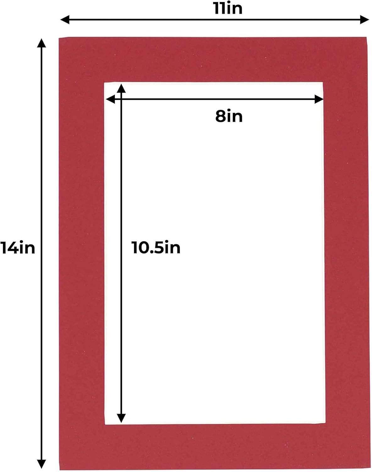 11x14 Mat for 8.5x11 Photo - Precut Deep Red Picture Matboard for Frames 11 x 14 Inches - Bevel Cut Matte to Display Art 8.5 x 11 Inches - Acid Free Pack of 10 MATS with Backing Boards & Clear Bags