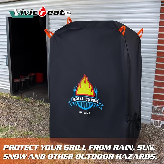 Vivicreate Waterproof BBQ Grill Cover 32 Inch Heavy Duty 420D Fabric Outdoor Barbecue Cover Weatherproof UV Protection Windproof Fits Weber Char-Broil Nexgrill Traeger Smoker Parrilla