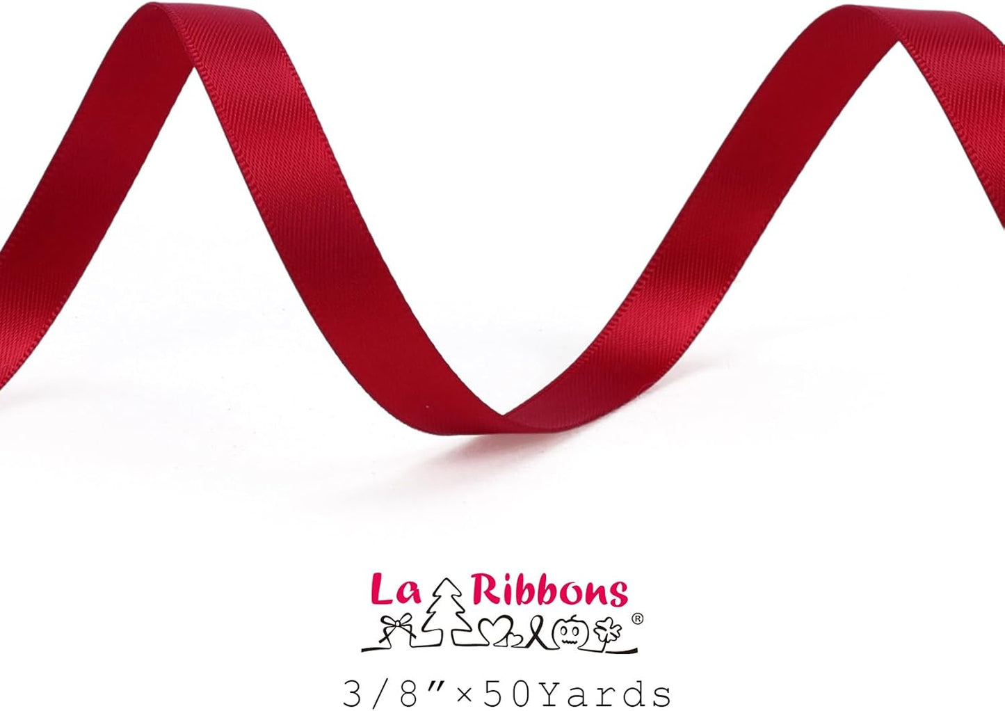 LaRibbons 3/8 Inch 50 Yard Double Faced Satin Ribbon,Red Small Satin Craft Fabric Ribbon for Gift Wrapping Floral Bouquets Wedding Party Decoration