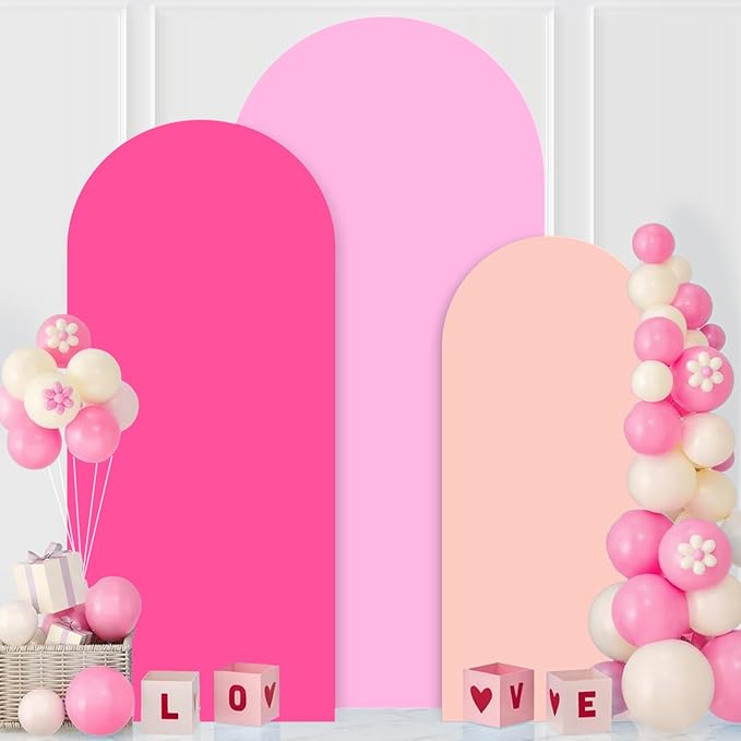 MODFUNS Colorful Arch Backdrop Cover Pink Fuchsia Rose Spandex Arch Cover Set of 3 4&5&6ft Fitted Backdrop Covers Wedding Arch Stand Covers for Banquet Reception Bridal Shower Party Decor