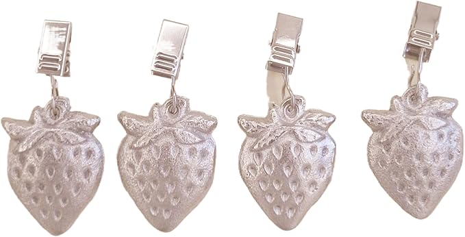 TwoFish Home Set of 4 Metallic Strawberry Tablecloth Clamps Metallic Strawberry Handicraft Tablecloth Weight Clips Pack of 4