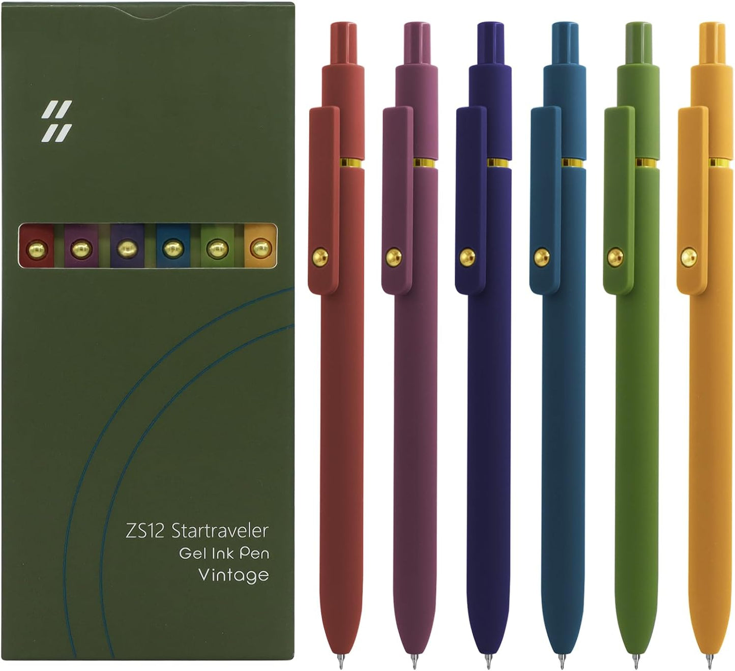 Gel Pens, 6 Pcs Black Ink Pens for Women, 0.5mm Fine Point Smooth Writing Pens, High-End Series Retractable Pens for Journaling Note Taking (6 Pcs Gold Vintage)