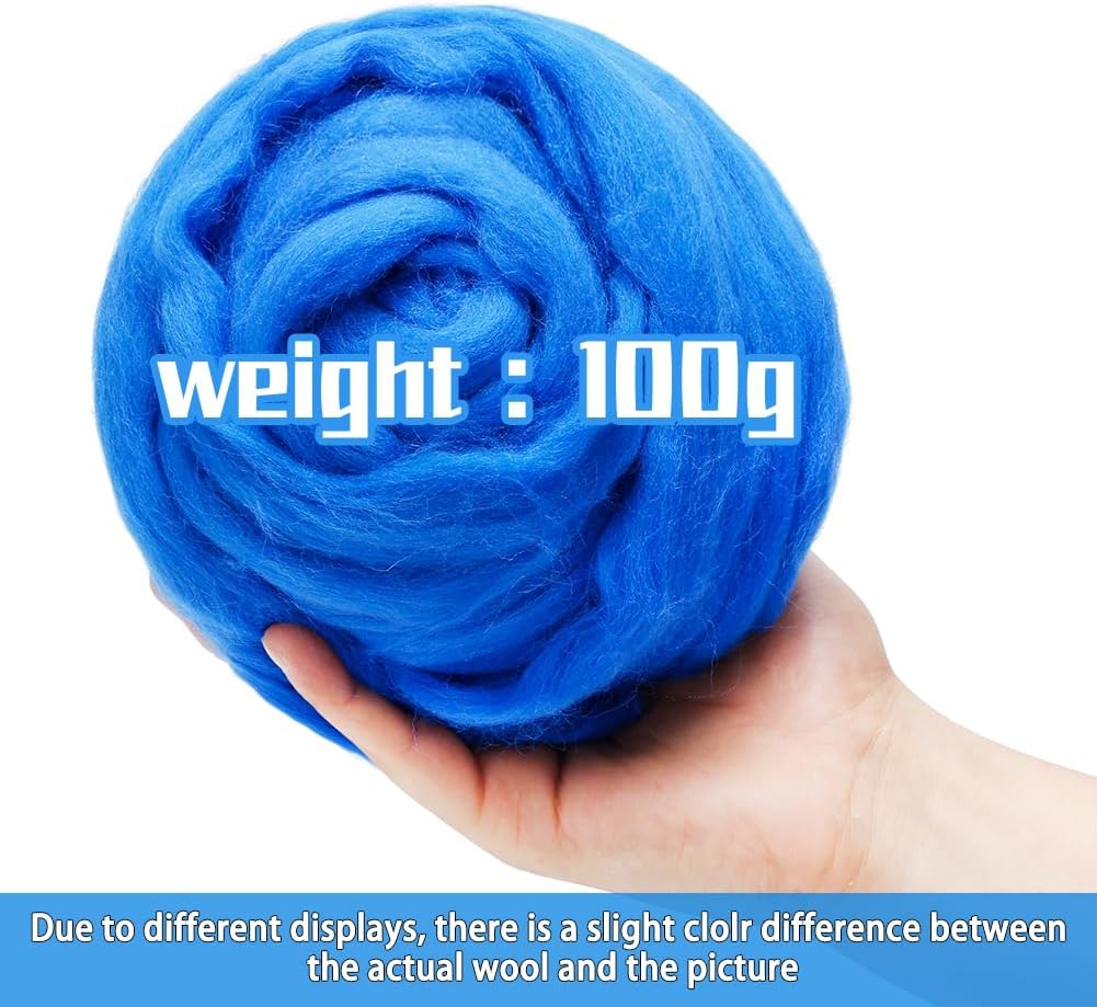 3.53oz Wool Roving Yarn, Wool Felting Supplies, Pure Wool, Chunky Yarn, Spinning Wool Roving for Needle Felting Wet Felting DIY Hand Spinning (Blue)