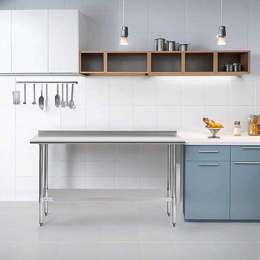 Hally Stainless Steel Table for Prep & Work 14 x 72 Inches, NSF Commercial Heavy Duty Table with Undershelf and Backsplash for Restaurant, Home and Hotel