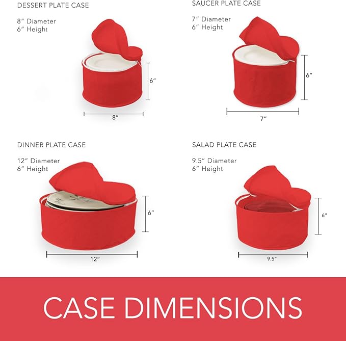 LAMINET 6 Piece Quilted Dinnerware Storage Starter Set - Includes 4 Plate Cases, 1 Cup Case & Platter Case - RED