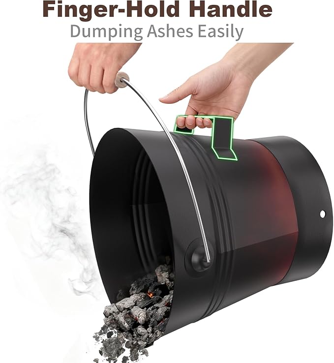 AMAGABELI GARDEN & HOME XL 3-Gallon Metal Ash Bucket with Lid Shovel Broom for Coal Ash Can Fire Pit Charcoal Fireplace Bucket Essential Tools for Indoor Outdoor Wood Burning Stove Hearth Accessories