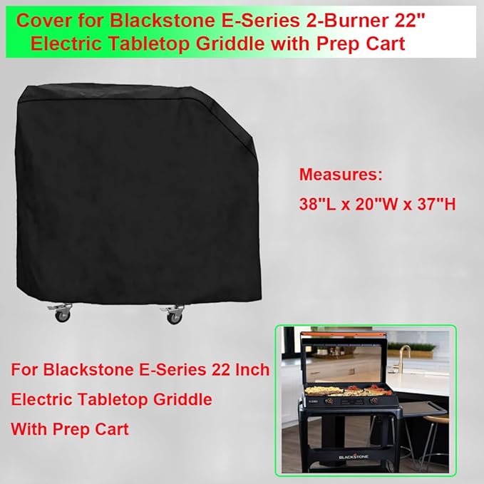 Griddle Cover for Blackstone E-Series 2-Burner 22" Electric Tabletop Griddle with Prep Cart- 600D Grill Cover for Blackstone E Series 22 Electric Griddle, Heavy Duty & Waterproof Outdoor