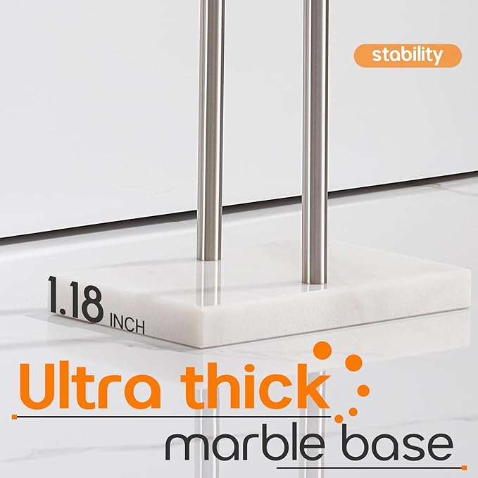 Free Standing Towel Rack for Bathroom 2-Tier Towel Holder Stand with Heavy Marble Base Thicken Steady Design Polished Chrome Stainless Steel AN7001CH