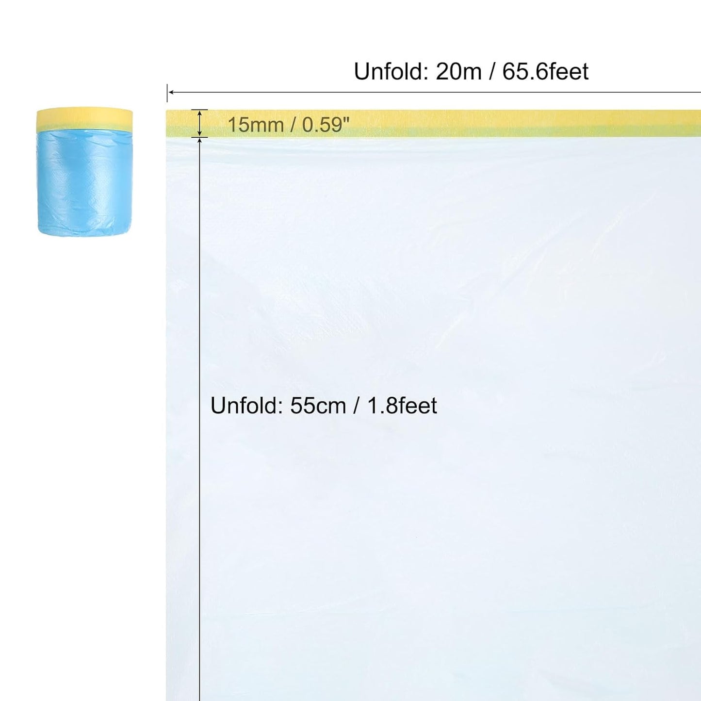 uxcell Pre-Taped Masking Film, 1.8ft x 66ft Plastic Paint Drop Cloth with Medium-Tack Painters Tape for Painting Spraying Protection Blue Film 6Pcs