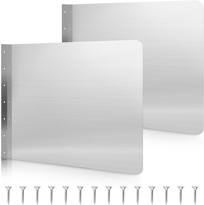 Therwen 2 Pcs Stainless Steel Side Splash Guard for Sink 26 x 20 Inch Wall Mount Guard with Screws Commercial Restaurant Hand Sink and Compartment Prep Sink Kitchen Sink Splash Protector Supply