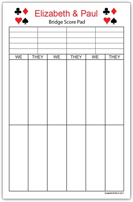 Personalized Bridge Score Pad - 5.5 x 8.5 inch, 50 Sheets Notepad Tally