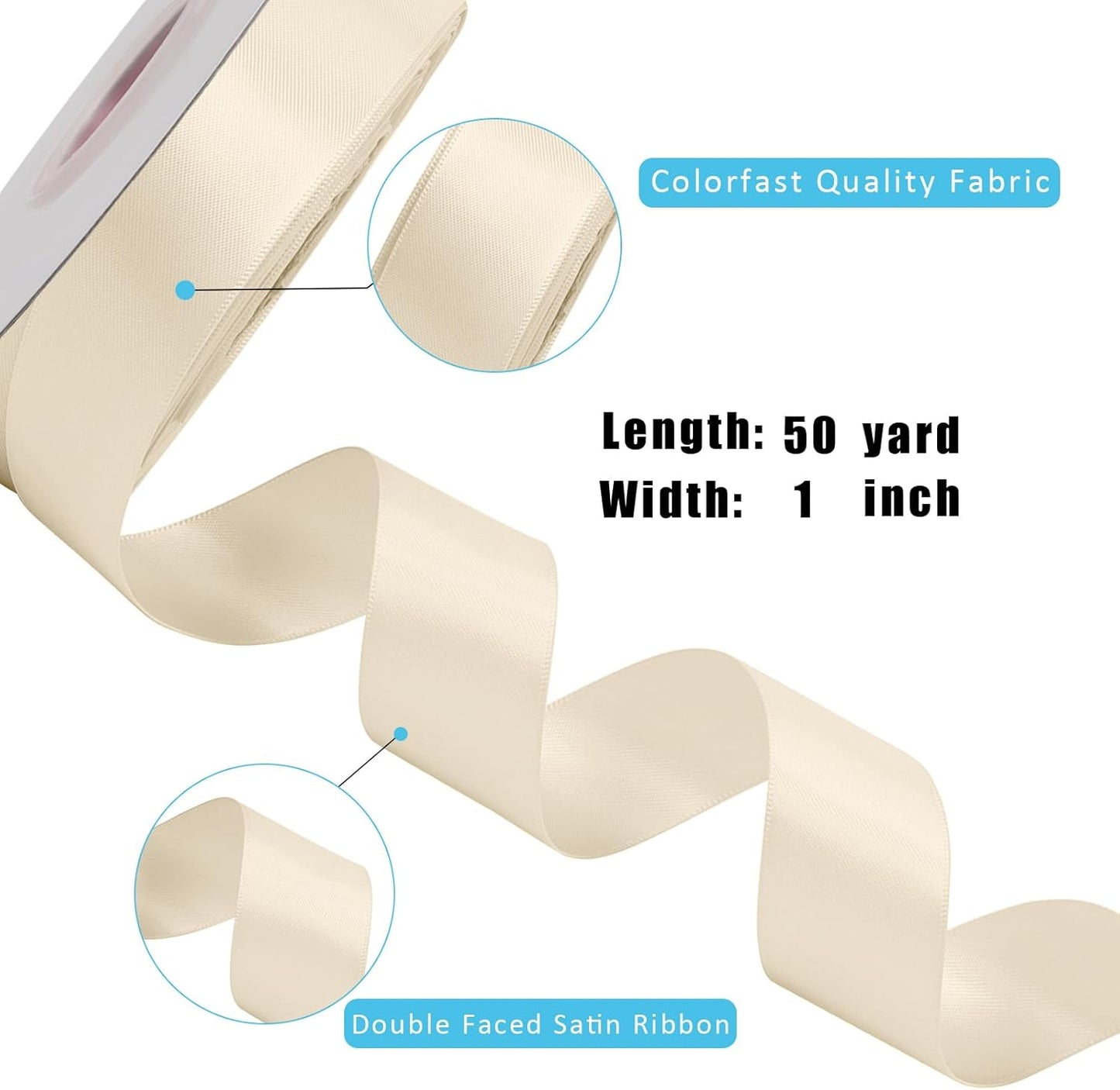 LaRibbons 1 Inch 50 Yard Double Faced Satin Ribbon,Nude Beige Satin Craft Fabric Ribbon for Gift Wrapping Floral Bouquets Wedding Party Decoration