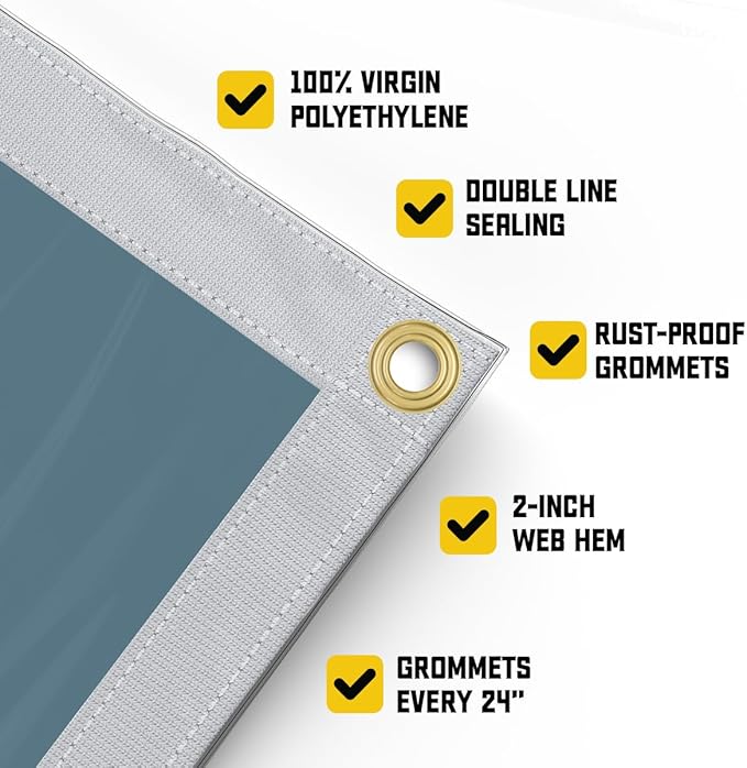 Core Tarps 20 Mil Extreme Heavy Duty Clear Tarp with Gromments - 12x24ft Super Clear Tarps Heavy Duty Waterproof Vinyl Tarpaulin, Transparent Tarp for Outdoor, Camping & Construction, Clear Blue