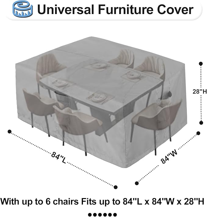 OutdoorLines Outdoor Waterproof Patio Table Furniture Set Covers - Square Couch Sectional Cover Outside Weatherproof Patio Furniture Covering for Deck, Lawn and Backyard 84" L x 84" W x 28" H, Grey