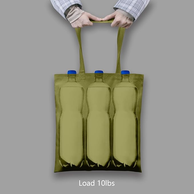 TOPDesign 24-Pack Economical 16"x15" Olive Green Cotton Tote Bags, Lightweight Medium Reusable Grocery Shopping Cloth Bags, Suitable for DIY, Advertising, Promotion, Gift, Activity