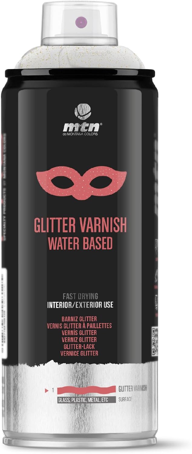 Montana Colors MTN Pro Glitter Varnish Spray Paint - Water-Based Acrylic with Iridescent Sparkle for Crafts, Arts & Decorating on Multitude Surfaces - Ideal for Indoor/Outdoor Use - 400ml, Gold