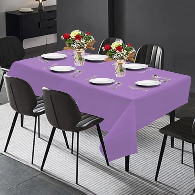 PARTY BARGAINS 5 Disposable Table Covers - 54" X 108" Purple Table Cover, 3 Ply Paper & Plastic Tablecloth