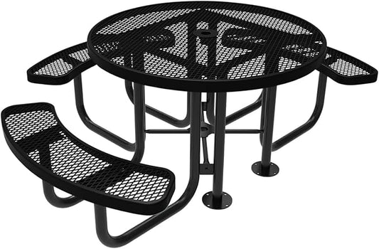 COATEDOUTDOORFURNITURE Heavy-Duty Portable Outdoor Picnic Table with Umbrella Hole, Expanded Metal Patio Dining Furniture Made in America (46" Round Top, Textured Black)