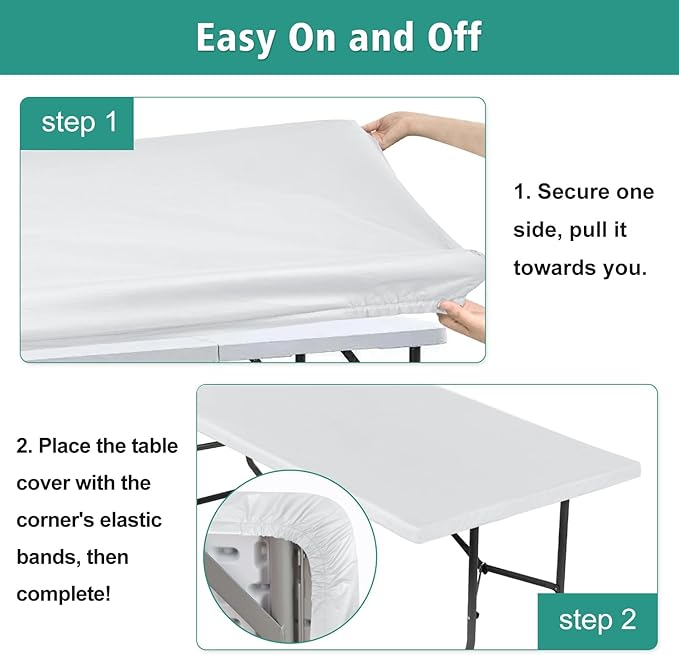 LUSHVIDA 10 Packs Vinyl Tablecloths with Flannel Backing for 6ft Rectangle Folding Table Cloths - Waterproof Plastic Picnic Table Covers with Elastic Corners, 30x72 inch, White