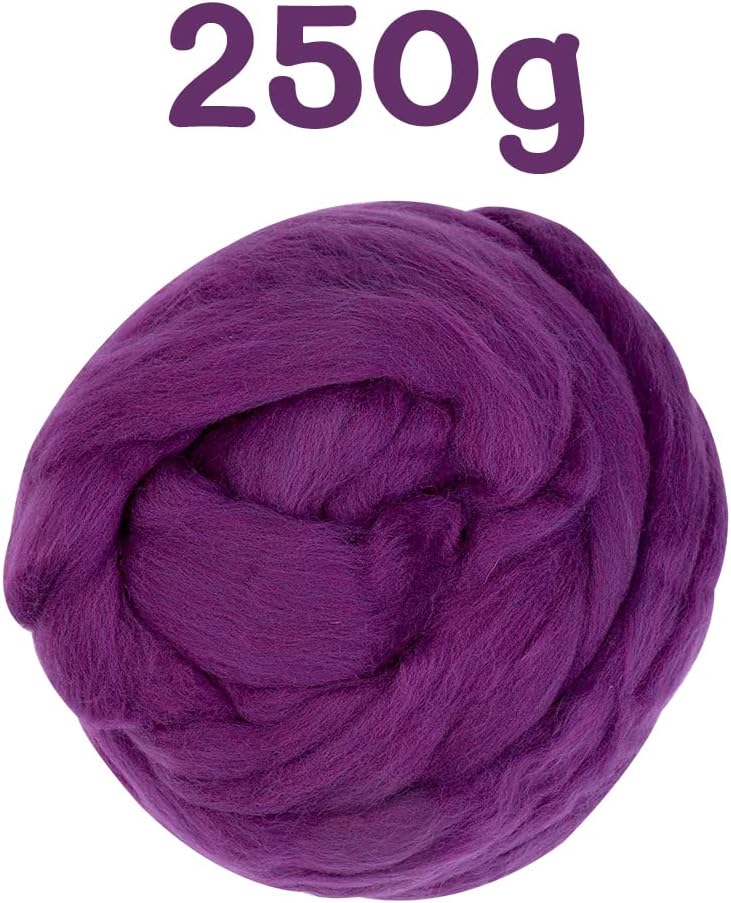 Wool Roving Bulk - 8.82oz Super Wool Chunky Yarn, Wool Roving Top for Needle Felting, Soft Felting Wool Supplies for Hand Spinning, Blending, Weaving and DIY Craft (Dark Purple)