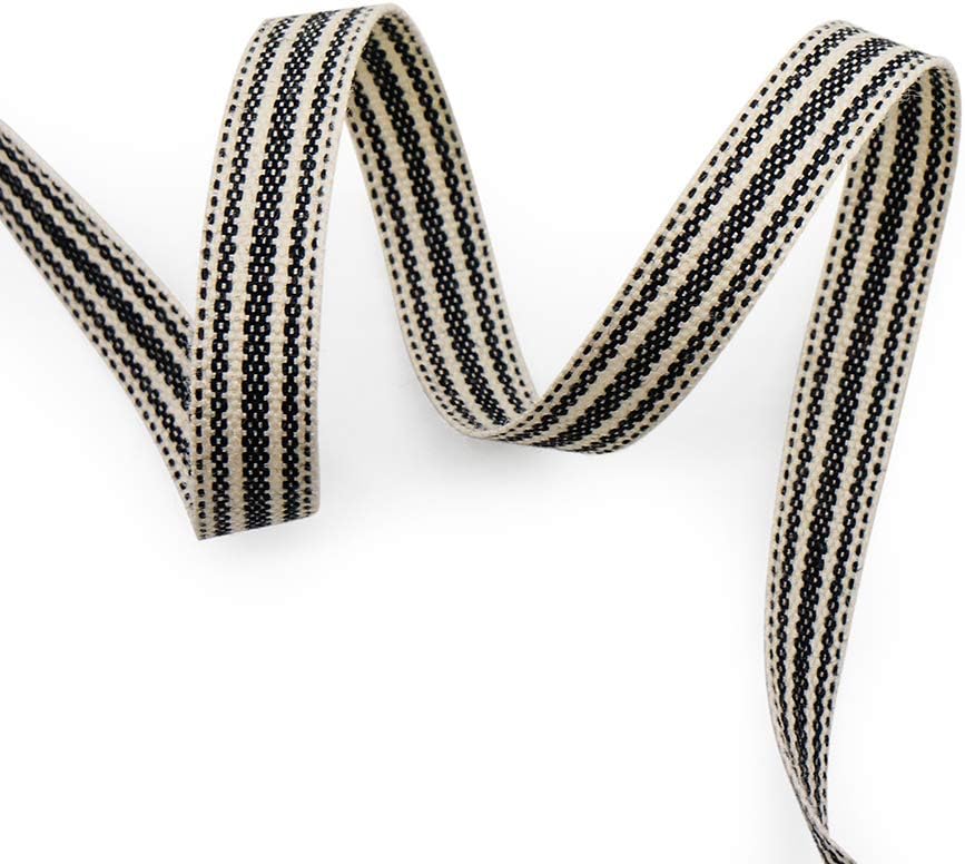 CT CRAFT LLC Ivory Cotton Black Stripes Ribbon 3/8" x 10 Yards for Home Décor Gift Present Wrapping DIY Crafts Birthday Wedding Bouquet Christmas