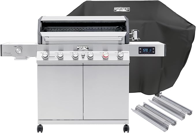 Monument Grills 6+1 Burner Smart Propane Gas Grill, Denali 605Pro Stainless Steel Grill 78,000 BTU Outdoor Barbecue with Side Burner, Flame Tamer, Cover, Rotisserie