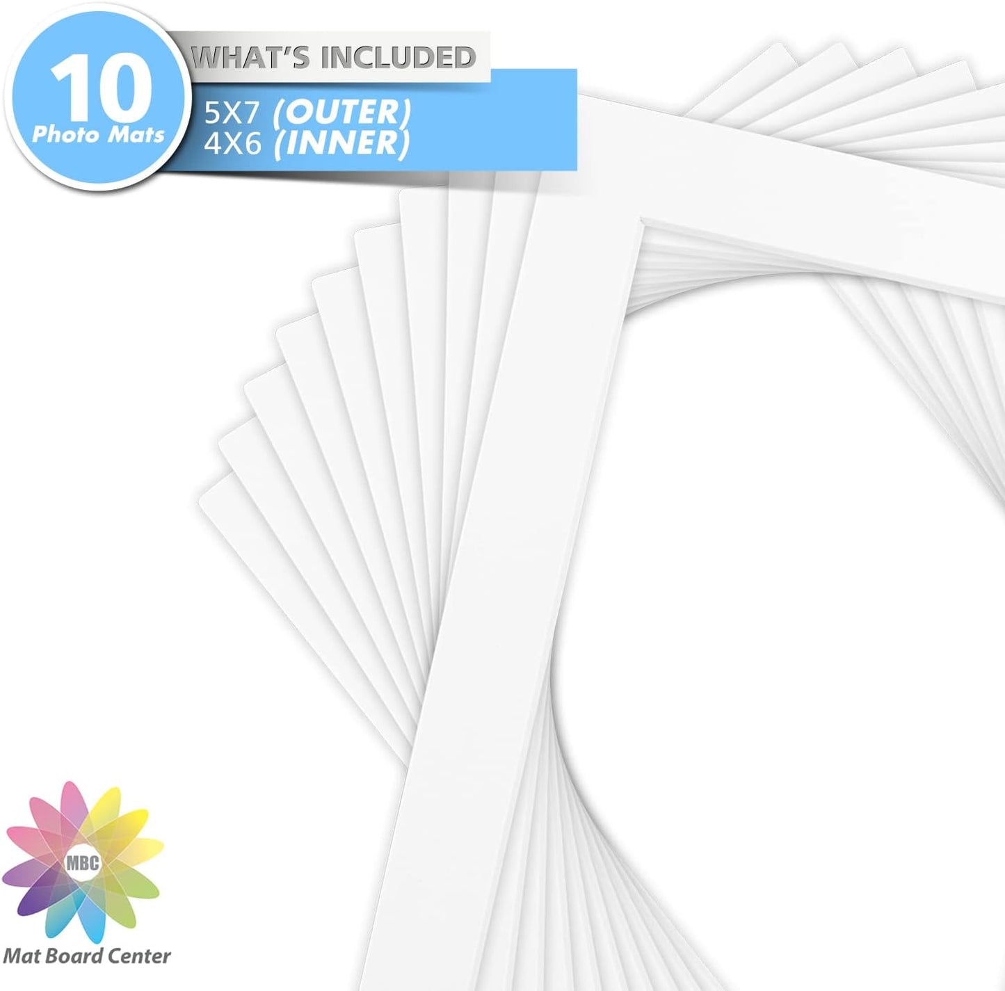 Mat Board Center, Pack of 10, 5x7 for 4x6 Off White Color Mats - Bevel Cut, Acid Free, 4-ply Thickness, White Core - for Pictures, Photos, Framing