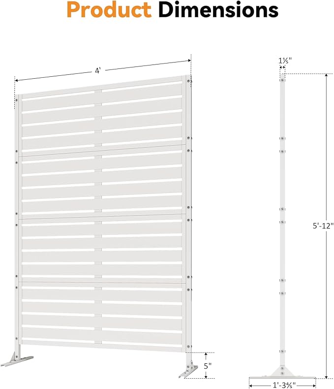 Modern Shade Metal Privacy Screen Outdoor 72" H x 48" W, Stable & Durable Privacy Fence Panels for Instant Privacy & Space Division, Freestanding Decorative Patio Screens for Outdoor, White (1 Panel)