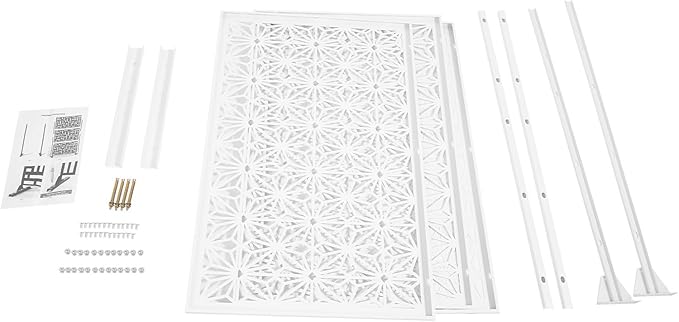 75" H×35" W Decorative Outdoor Privacy Screen with Stand, Outdoor Decor Privacy Fence Screen Metal Fence Panels, Free Standing Metal Divider for Patio Lawn Deck (White-Small Snowflake)