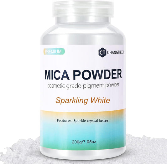 Mica Powder,7.05OZ（200g）,Sparkling White Mica Powder Pigment for Epoxy Resin，Lip Gloss，Car Paint，Dye，Soap Making，Nail Polish,Epoxy Resin,Candle Making,Bath Bombs