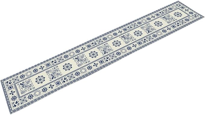 Mexican Table Runner, Blue Floral Birds Mexico Talavera Tiles Ceramic Dia De Los Muertos Coffee Table Center Decor for Family Kitchen and Dining Farmhouse Indoor Outdoor Table Decorations, 13"x36"