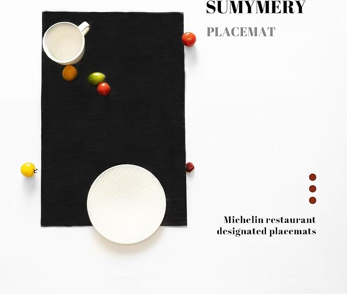 Placemats Set of 6 Vinyl/Plastic Woven Place Mats for Kitchen Table Indoor/Outdoor Washable Placemat Wipeable Dining Table Mats (Full Black,6)