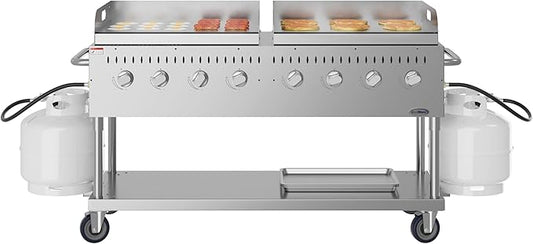 60 in. 8-Burner Commercial Outdoor Propane Gas Grill with Two 30 in. Griddles in Stainless-Steel, ETL Listed (CGKIT6-G30G30)