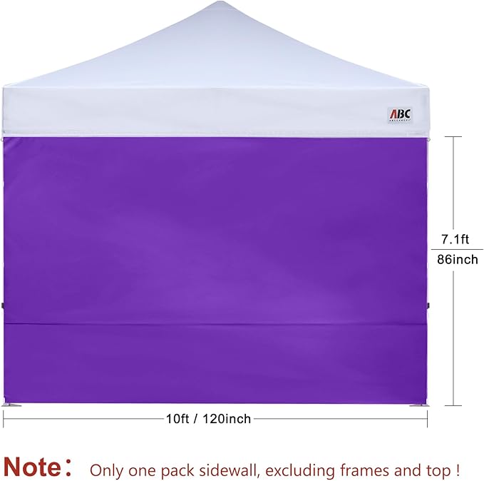 ABCCANOPY Instant Canopy SunWall 10x10 FT, 1 Pack Sidewall Only, No Frame or Top, Purple