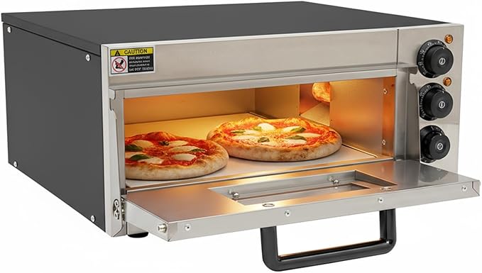 20L Commercial Electric Pizza Oven Countertop Pizza Oven, Single Deck Layer Stainless Steel Pizza Oven with Stone and Gloves, Adjust The Heat 122-662°F and Time 0-30min