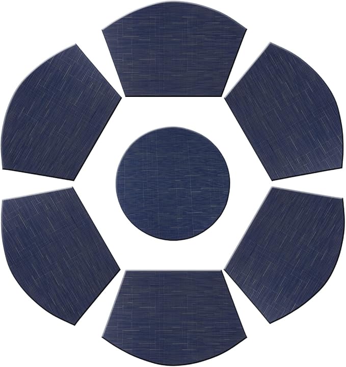 PIGCHCY Wedge Shaped Placemats Set of 6 with Centerpiece Round Mats Washable Kitchen Placemats Heat-Resistant Table Mats (Navy Blue)
