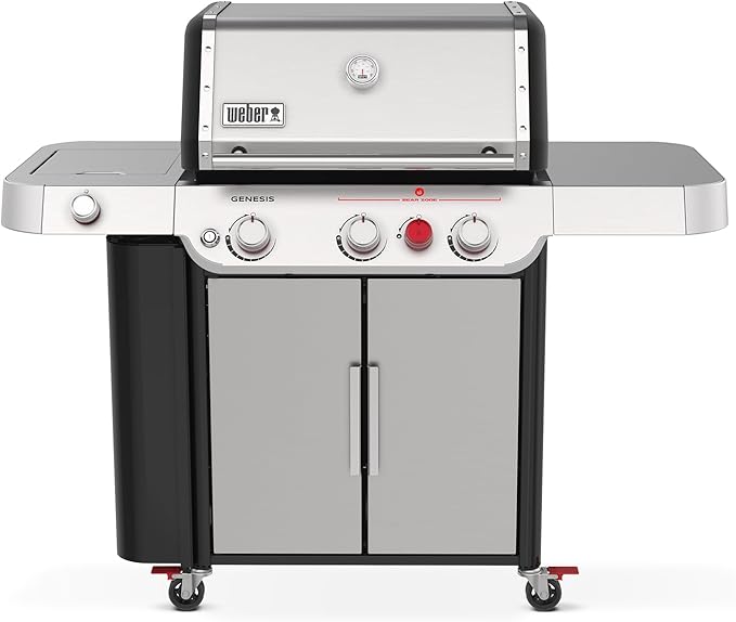 Weber Genesis S-335 Liquid Propane Gas Grill for Outdoor Cooking, 3 Burners and 1 Side Burner, Stainless Steel