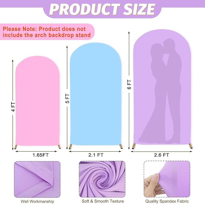 MODFUNS Spandex Arch Cover Set of 3 Mixed Color Arch Backdrop Cover 4&5&6ft Fitted Arch Covers Stetchy Backdrop Chiara Arch Stand Covers for Wedding Ceremony Banquet Birthday Party Decor