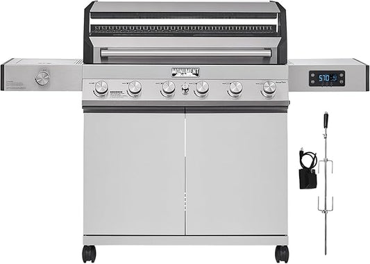 Monument Grills 6-Burner Convertible Natural Gas Smart bbq Grill Stainless Steel Denali 605 with Rotisserie Kit