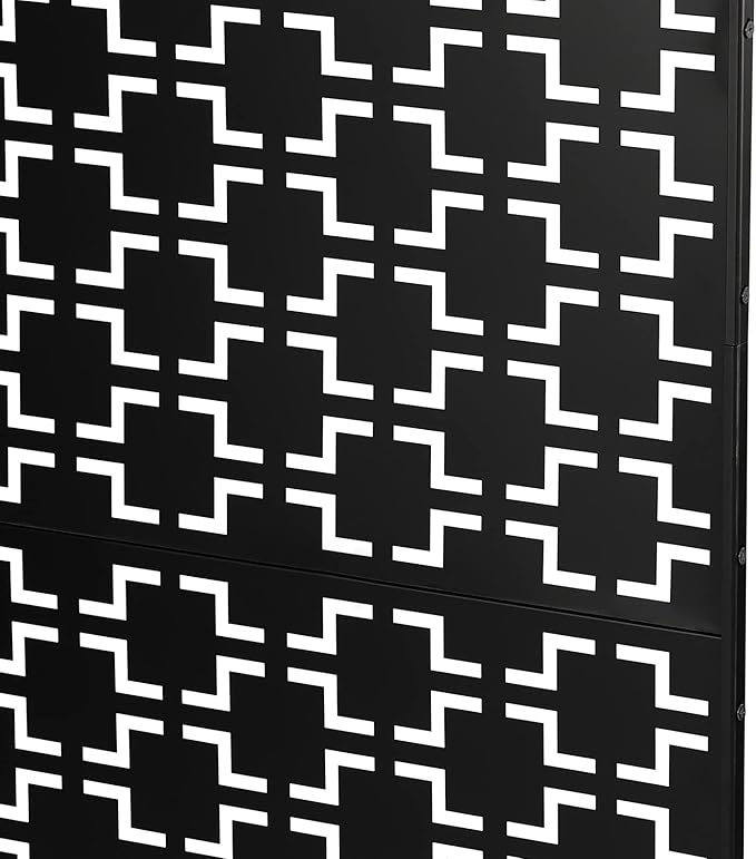 Outdoor Metal Privacy Screen with Stand, 35.4" W x 75" H Freestanding Metal Slatted Decorative Privacy Screen and Panels for Patio Garden Balcony Porch (Black B)