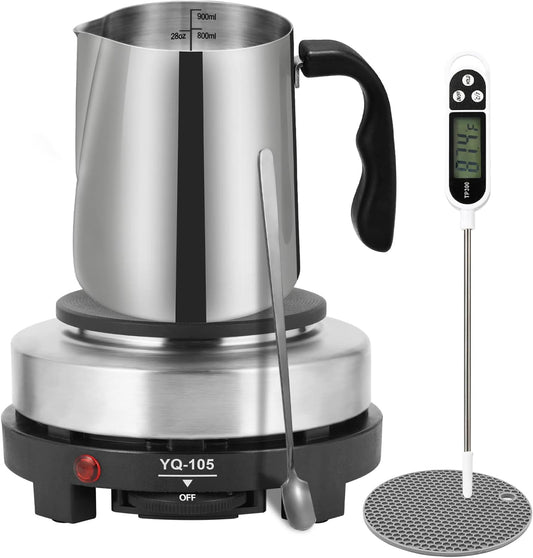 SAEUYVB Candle Making kit with Hot Plate,Candle Making Supplies,Candle Making Kit for Beginners with Melting Pot,Stirring Spoon and Anti-Scalding Pad Perfect Set Gift