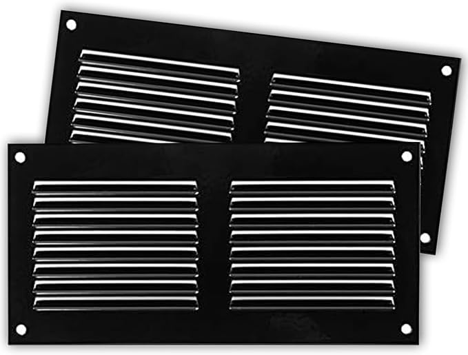 Repa Market 2-Pack 8x4 Inch Air Vent Cover/Black Galvanized Steel Louvered Grill Cover with Mesh Screen/Wall or Ceiling Vent/Durable Flush Mount HVAC Register for Indoor and Outdoor Ventilation