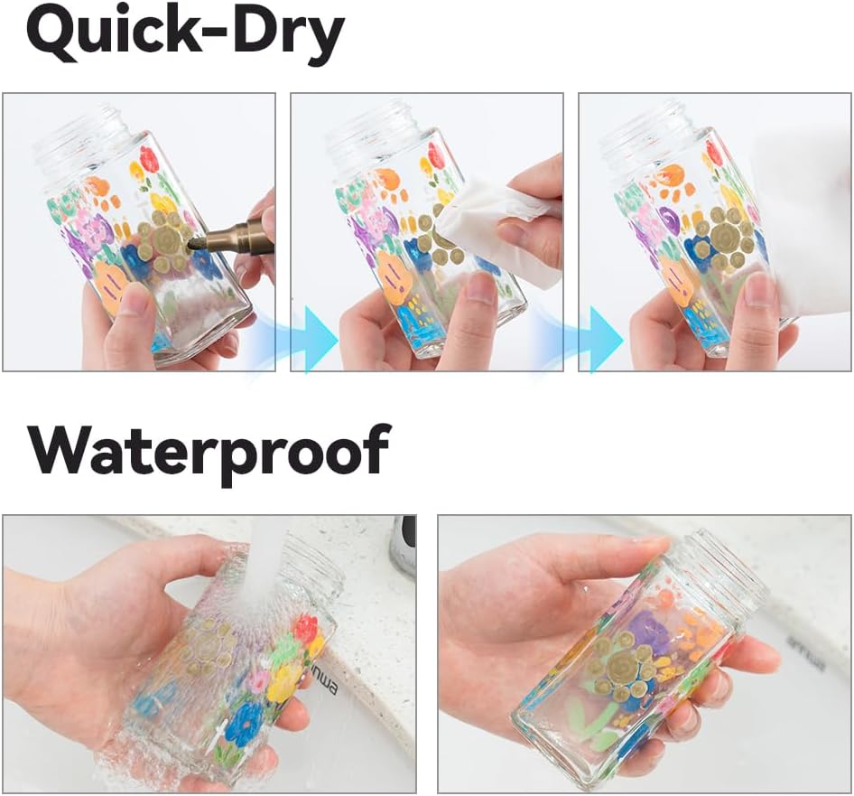 TRANSON 4 Colors Permanent Paint Markers for Fabric Rock Craft Diy Painting Medium Tip Oil Based Waterproof