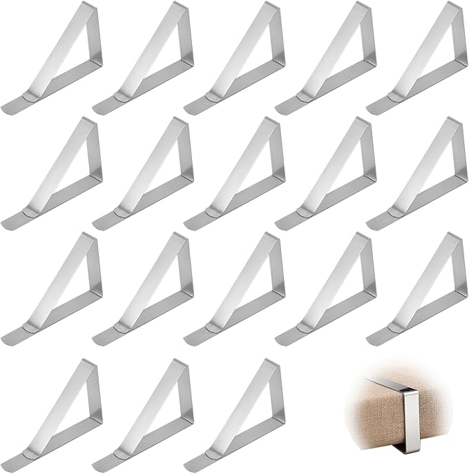 18 Pack Tablecloth Clips - Stainless Steel Table Cloth Holder Clips, Metal Table Cloth Holding Clip for Picnics, Dinner Parties, and Camping.