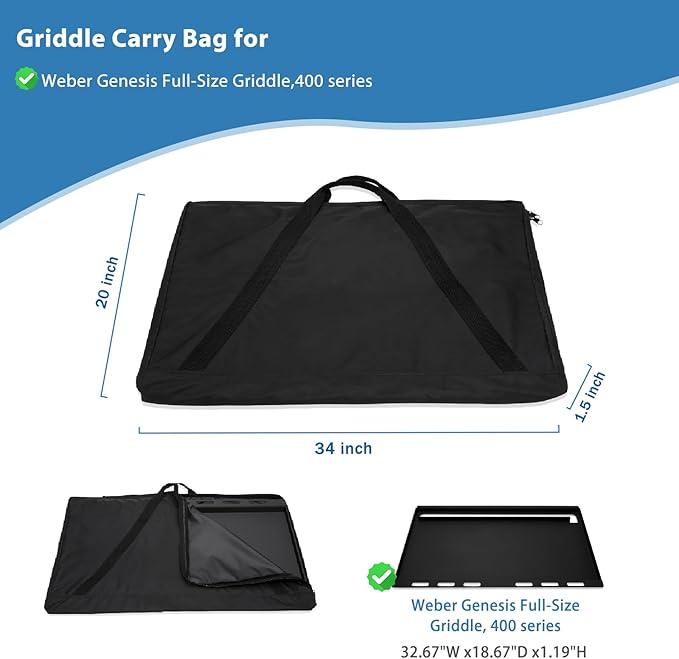 Griddle Cover for Weber Genesis 400 Series Griddle, Full-Size Storage Bag with Durable Handles, Flat Top Griddle Cover for Weber Griddle Insert Storage Carry Bag