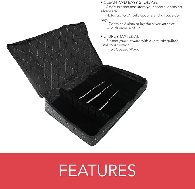 LAMINET Quilted Dinnerware Storage Case (Flatware, Black A)